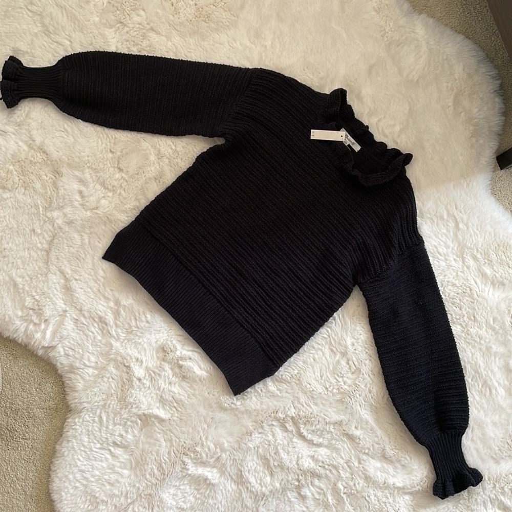 NWT MADEWELL Ruffle-Neck Pullover Sweater in Cotton-Merino Yarn - Picture 4 of 16